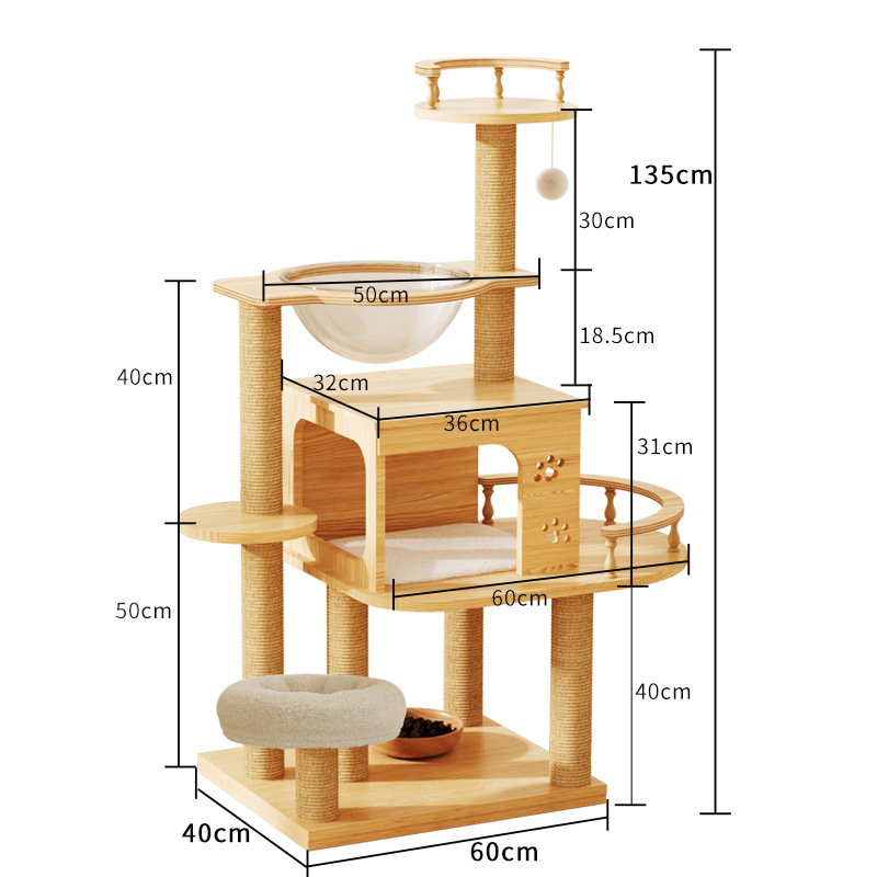 wooden cat climbing tower with capsule