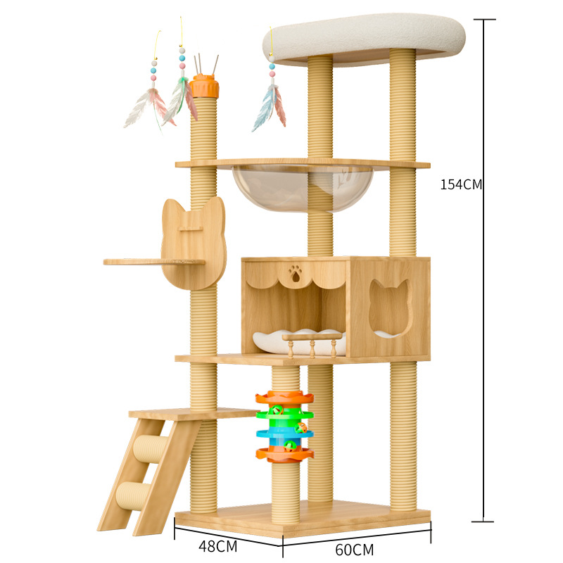 solid wood cat tree with cat house